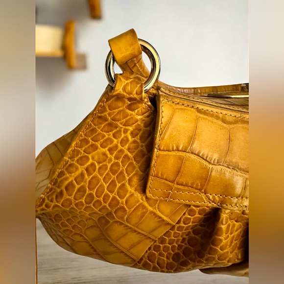 Furla cognac crocodile embossed large leather baguette - Picture 8 of 16